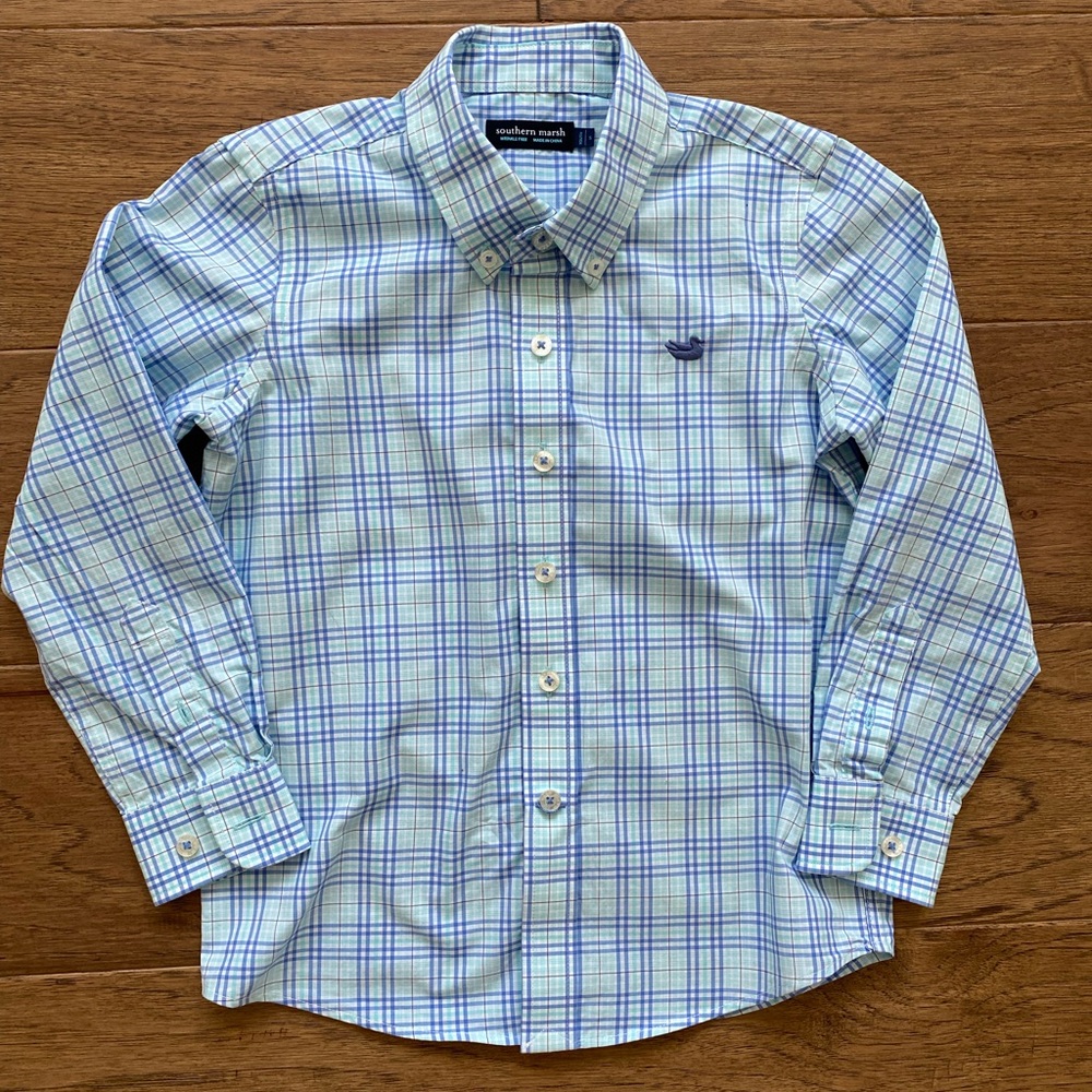 Vineyard Vines Kids Blue and Green Plaid Button-Down Shirt